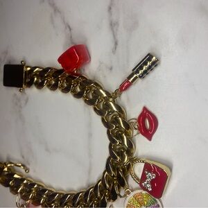 Gold Charm Bracelet with Red Accents